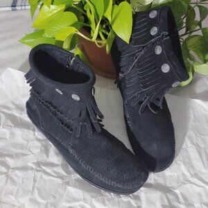 Minnetonka Double Fringe Suede Ankle Boots